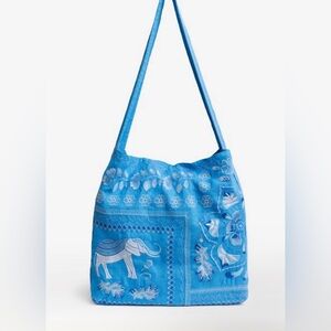 NWT Johnny Was “Yadira” Wide Strap Linen Tote Bag in Diva Blue